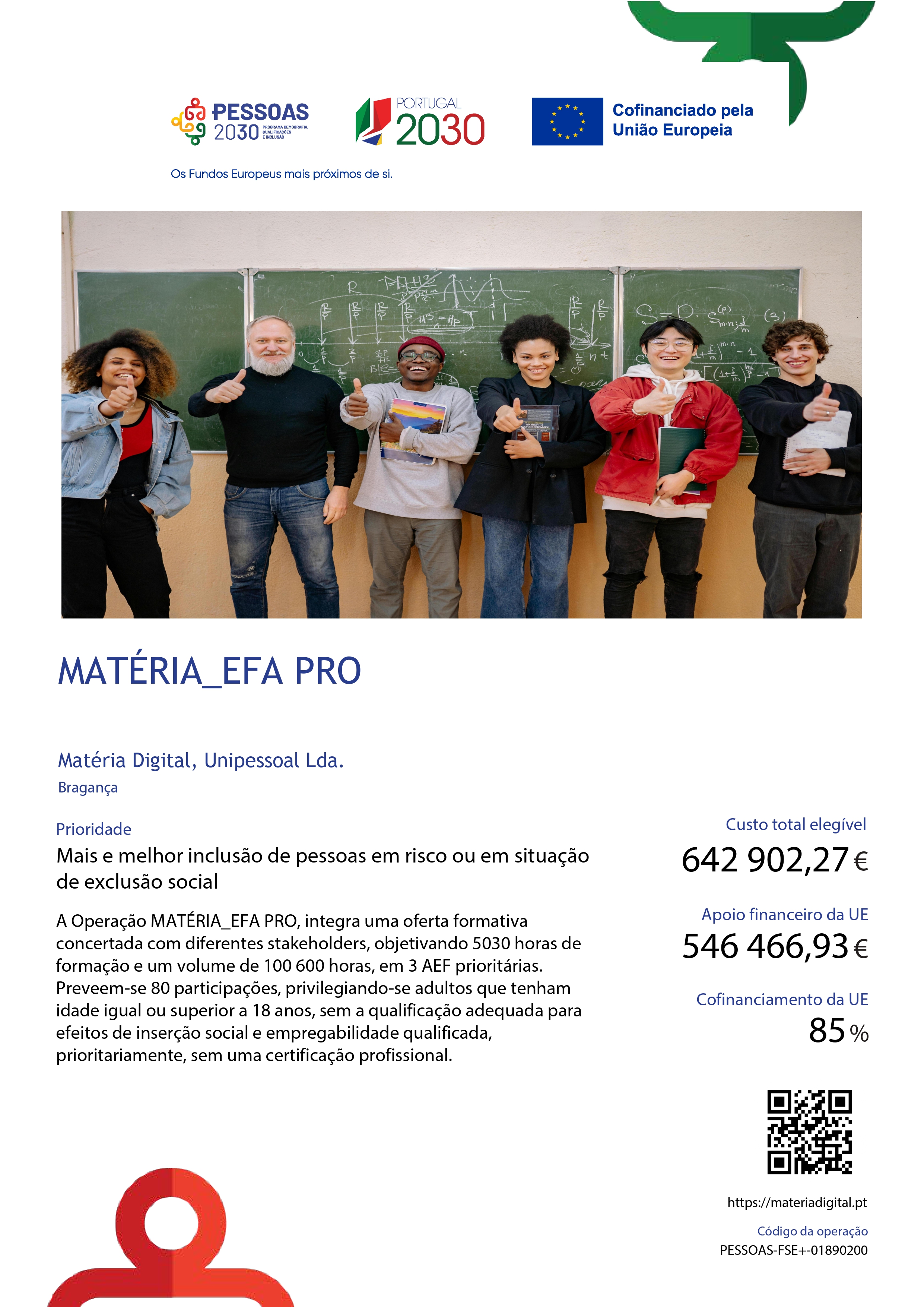 Ficha de Operação oficial PESSOAS-FSE+-01890200 — MATÉRIA_EFA PRO